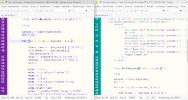 Screenshot von Geany mit den zwei Omkara Farbschema.